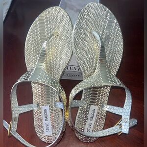 NIB STEVE MADDEN Women's Sz.8 Snake Skin Jelly Gold Tone Summer Sandal